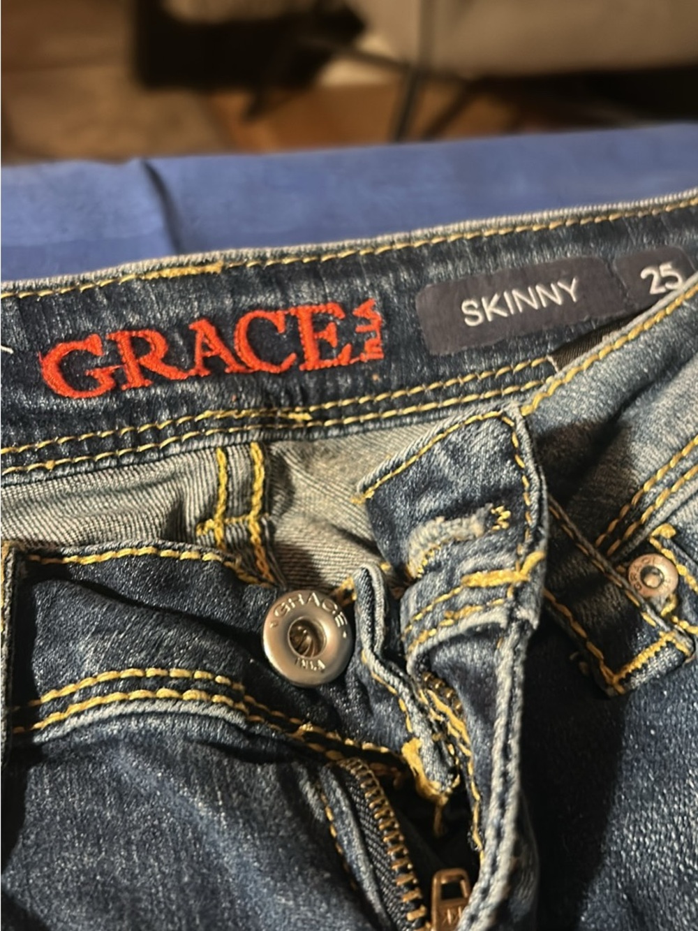 Grace in LA Dark Wash Skinny Jeans with Contrast Stitching
